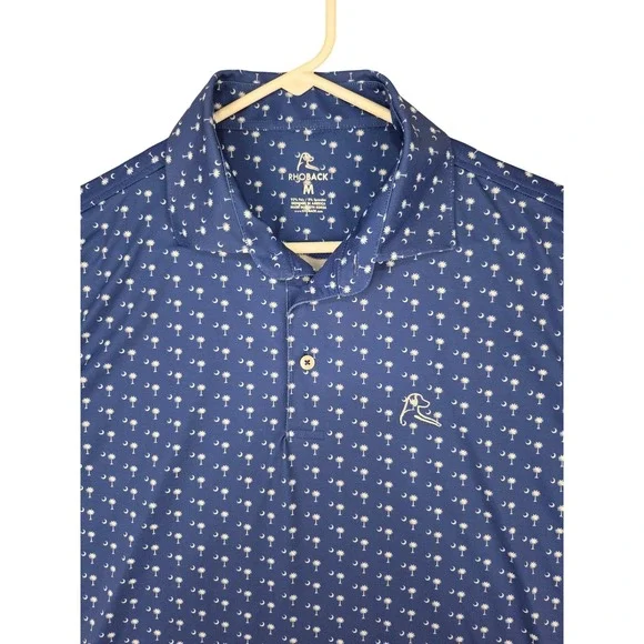 Rhoback Mens Blue South Carolina Palmetto Tree Crescent Performance Polo Shirt M - Picture 2 of 10